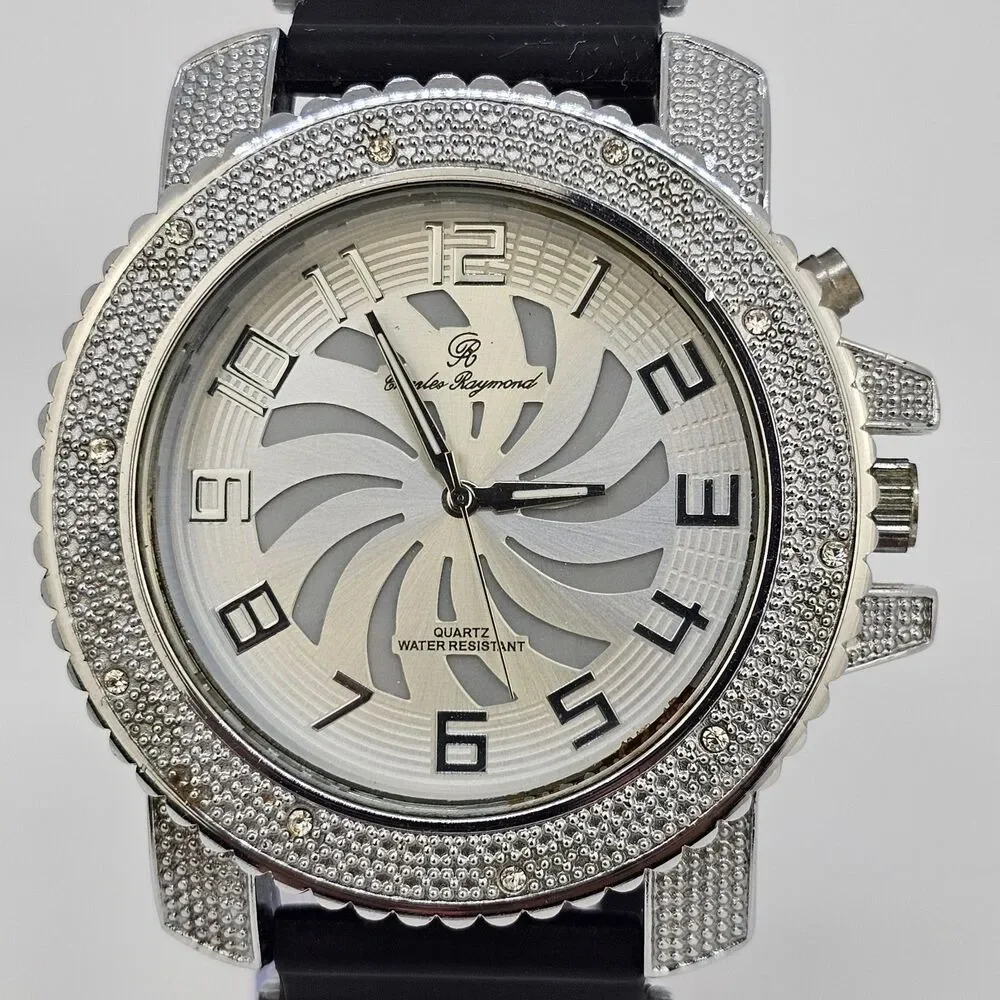 Charles Raymond Men's Watch 52MM Gray Dial Black Plastic Bands‎ New Batteries